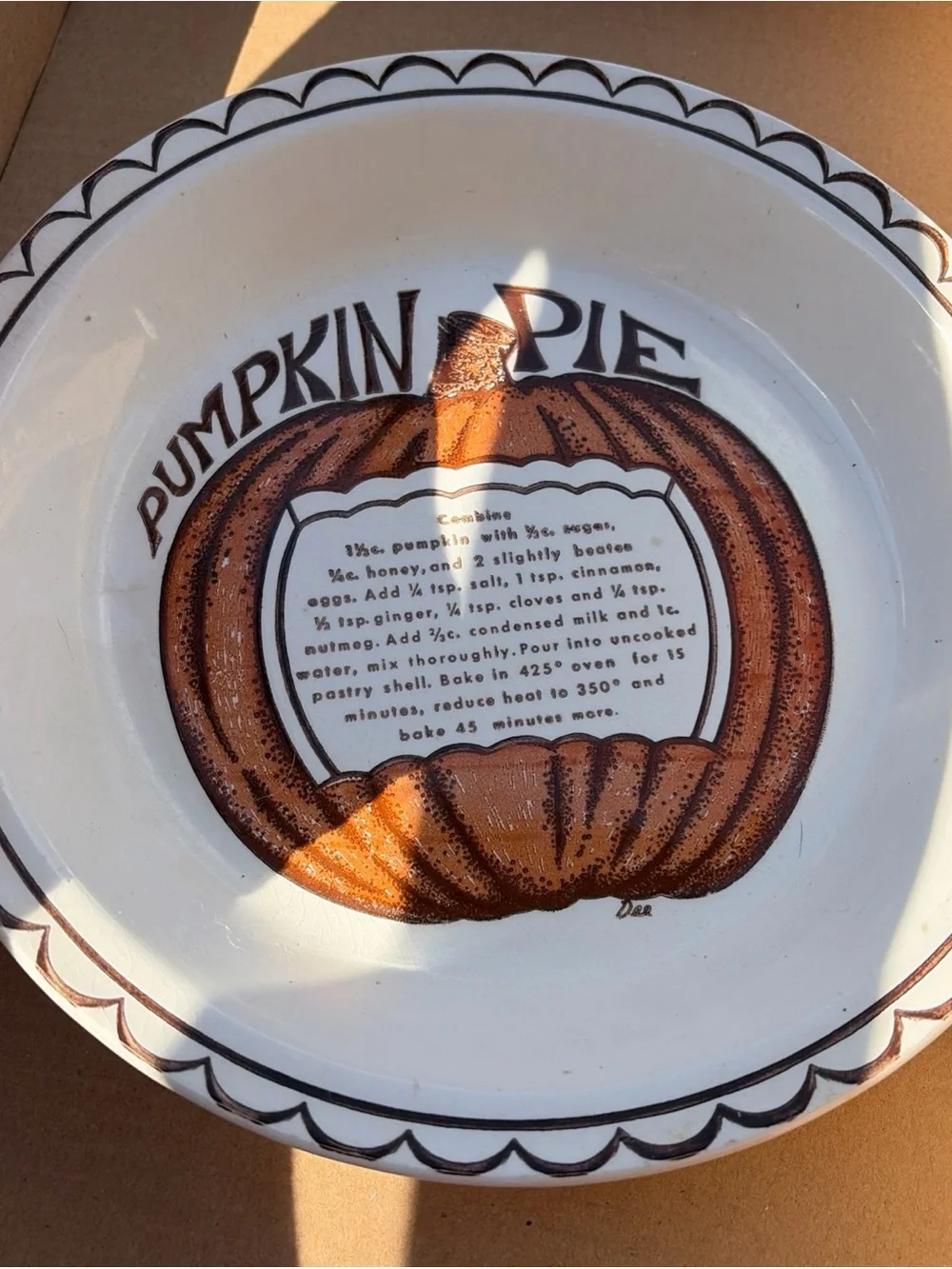 Vintage royal China “ country harvest” pumpkin pie, ceramic dish oven safe